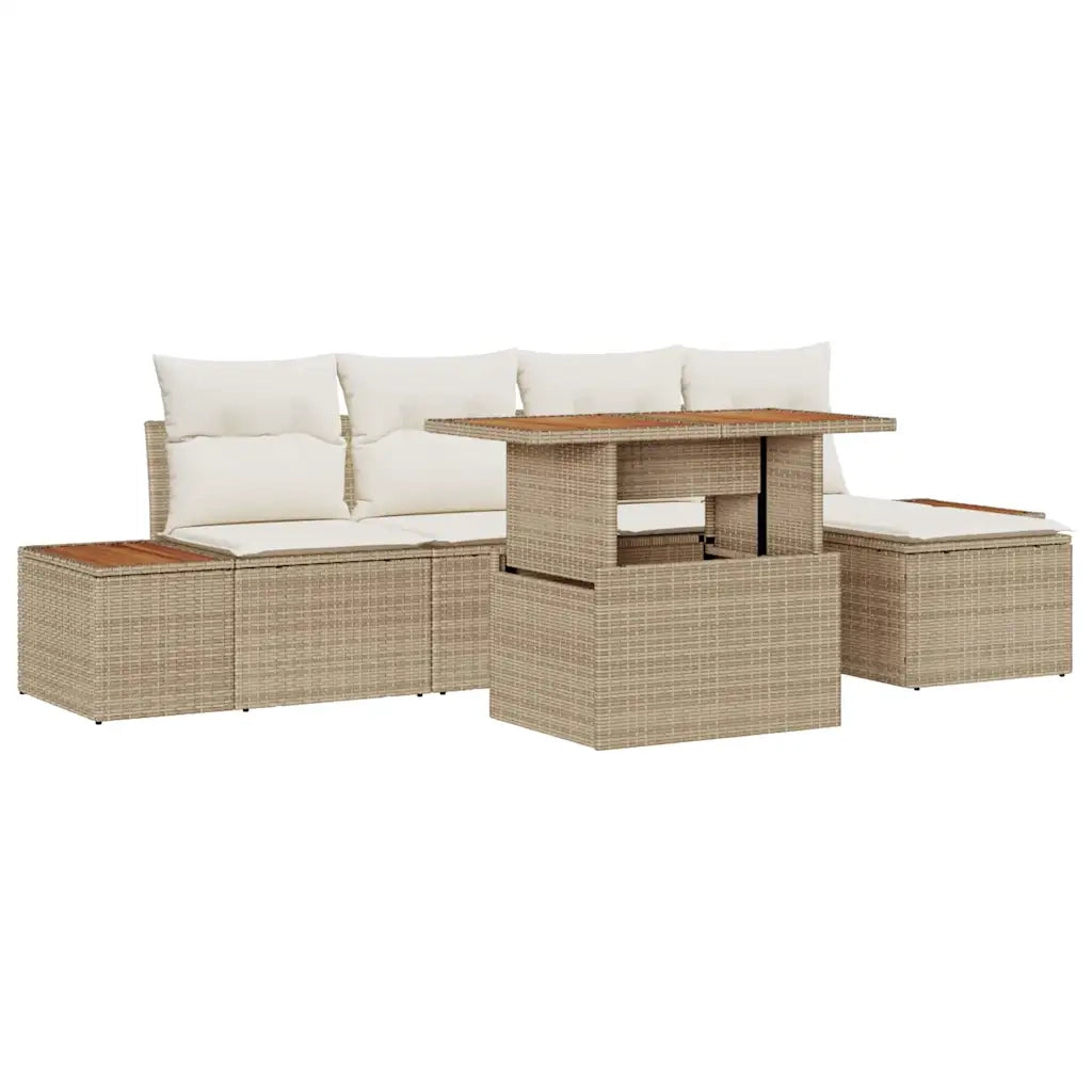 Set da Pranzo per Giardino con cuscino 6 pcs Beige e Crema