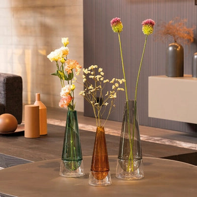 Vaso Conosfera 58 in vetro borosilicato soffiato a mano, design elegante con tecnica incalmo, colore Grigio, complemento d'arredo artistico