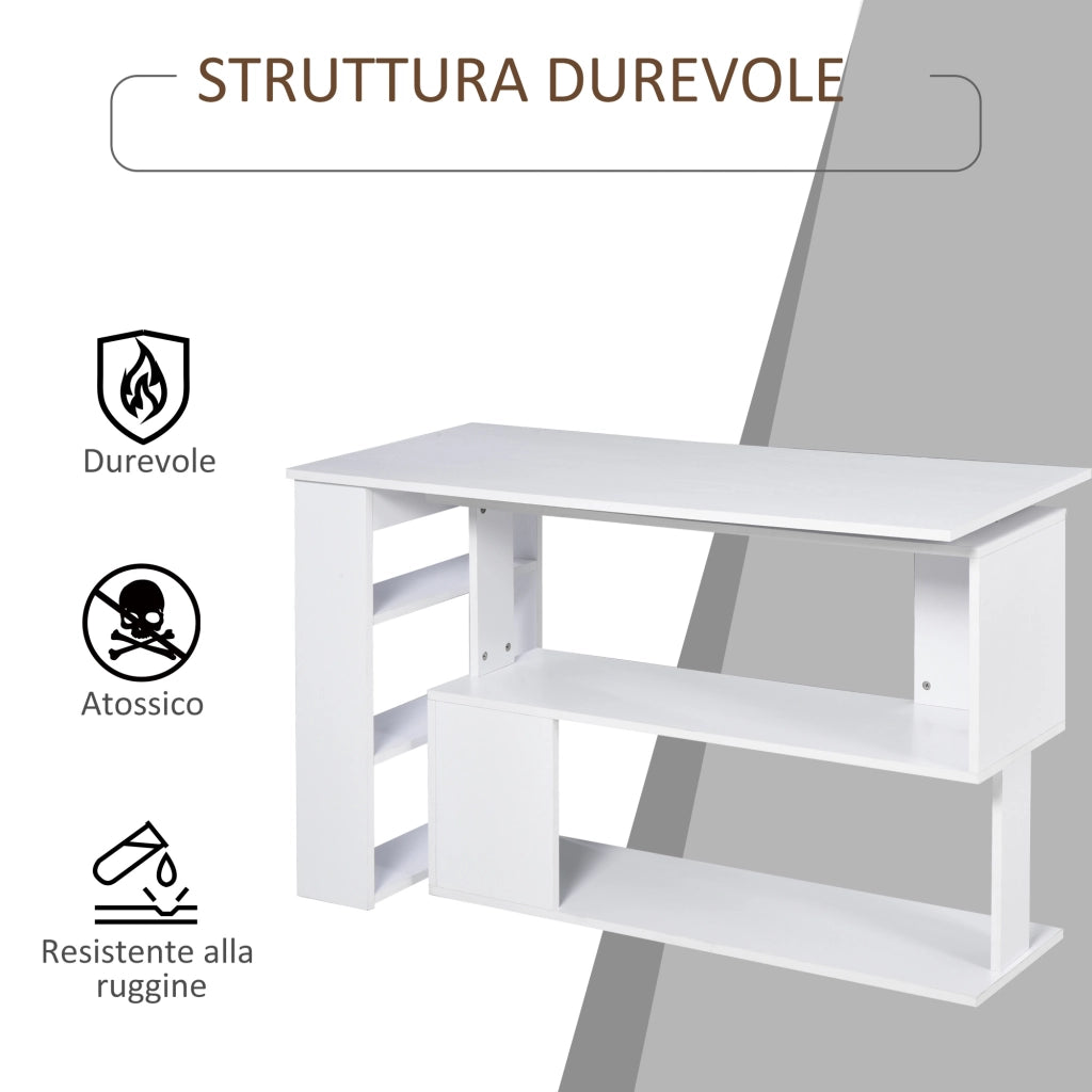 Scrivania ad Angolo con 5 Ripiani, 120 x 100 x 74.5cm, Bianca