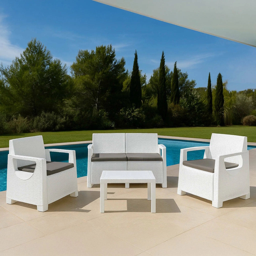 Salottino Outdoor Mioglia, set Salotto da Esterno 4 Posti Made in Italy, Bianco