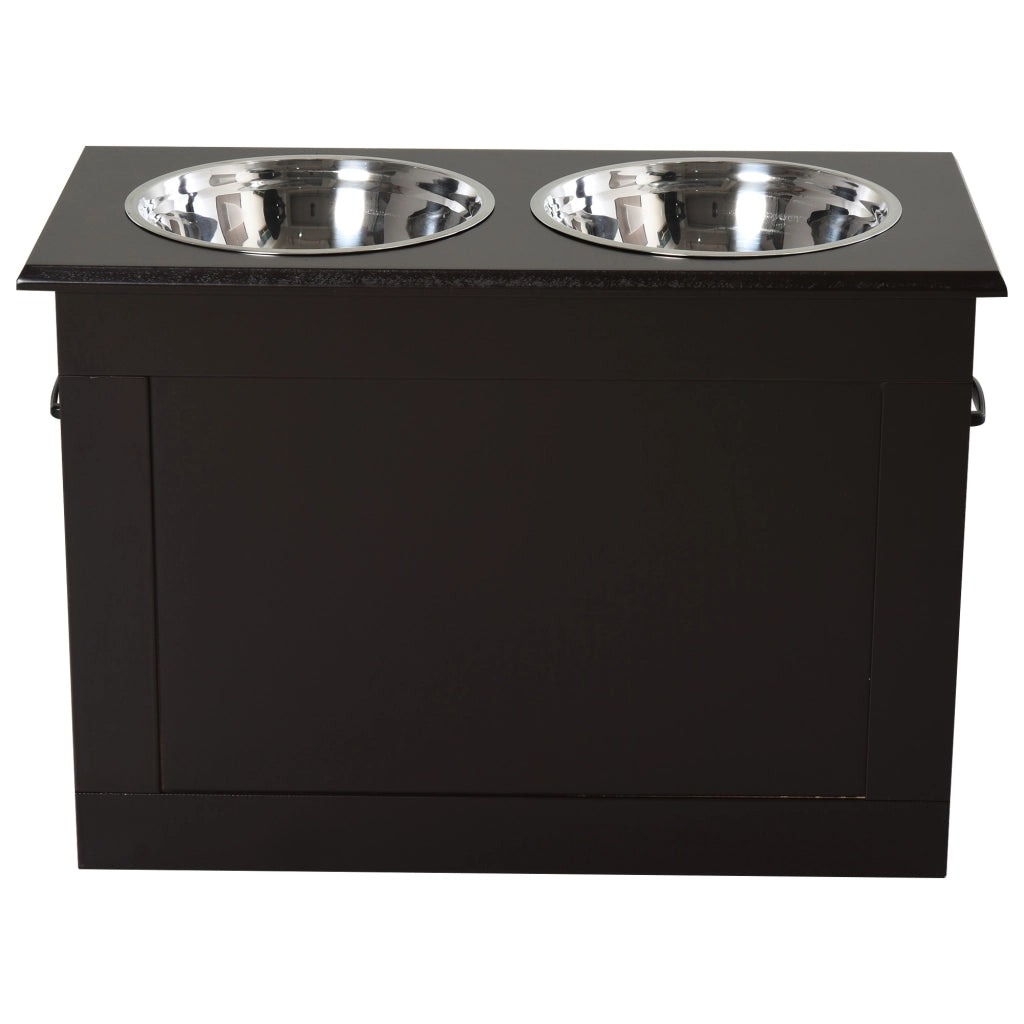 Supporto Portaciotole per Cani Grandi ¨C zephmum ¨C Marrone, MDF e Acciaio Inox, 60x30x41 cm