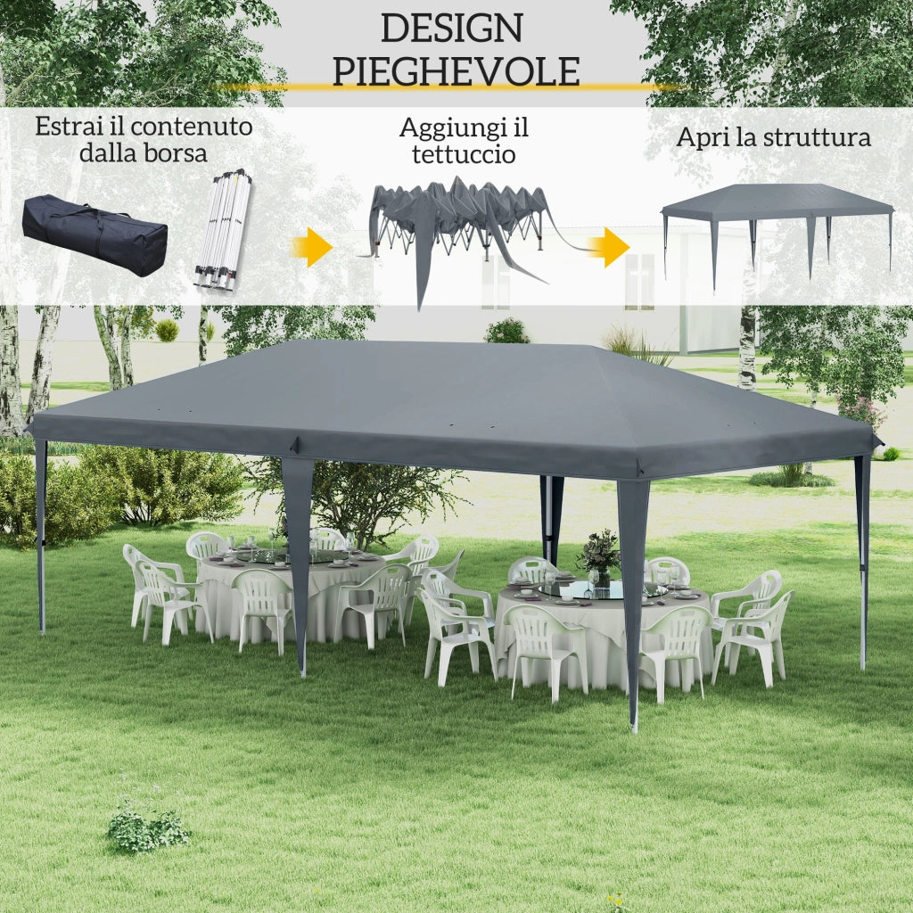 Gazebo da Giardino Pop-up 6x3 m Pieghevole Tendone per Feste con Sacca di Trasporto Grigio