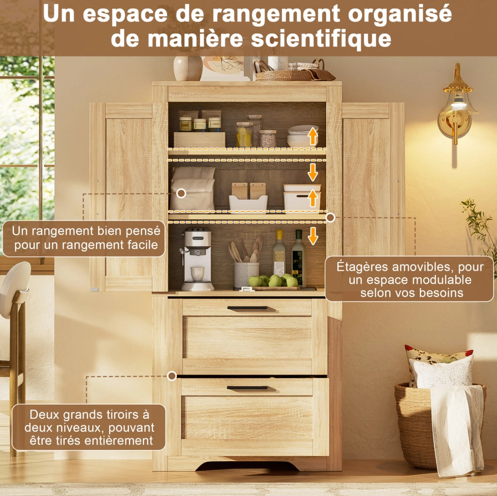 Mobile alto rustico con 2 cassetti e ripiani regolabili 60x30x128 cm
