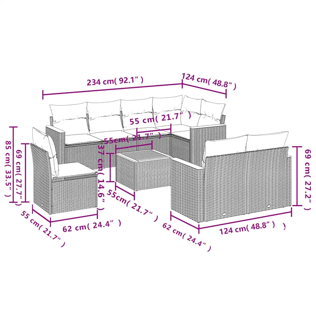 Set Divani da Giardino 9 pz con Cuscini Nero in Polyrattan 3226169
