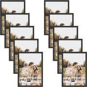Set di 10 Cornici A3 29,7x42 cm con Passepartout, Portafoto in Orizzontale o Verticale, da Parete o Tavolo, in Legno MDF, Bianco