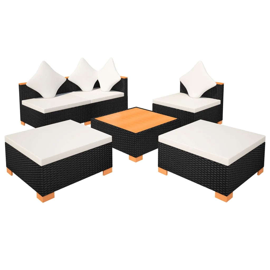 Set Divani da Giardino 6 pz con Cuscini in Polyrattan Nero cod mxl 43498