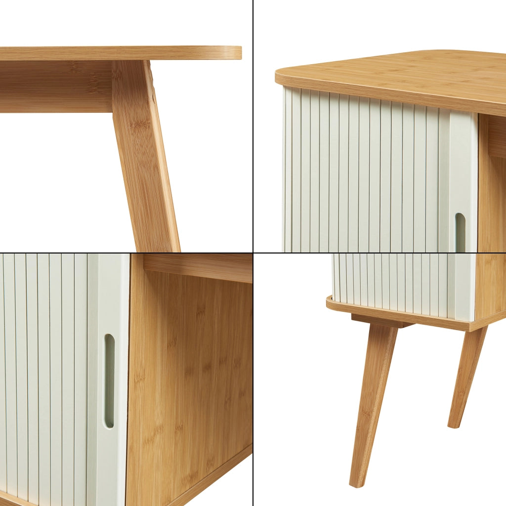 Scrivania Tysvær con Scomparti Chiusi in Bambù - Naturale / Bianco Crema [en.casa]