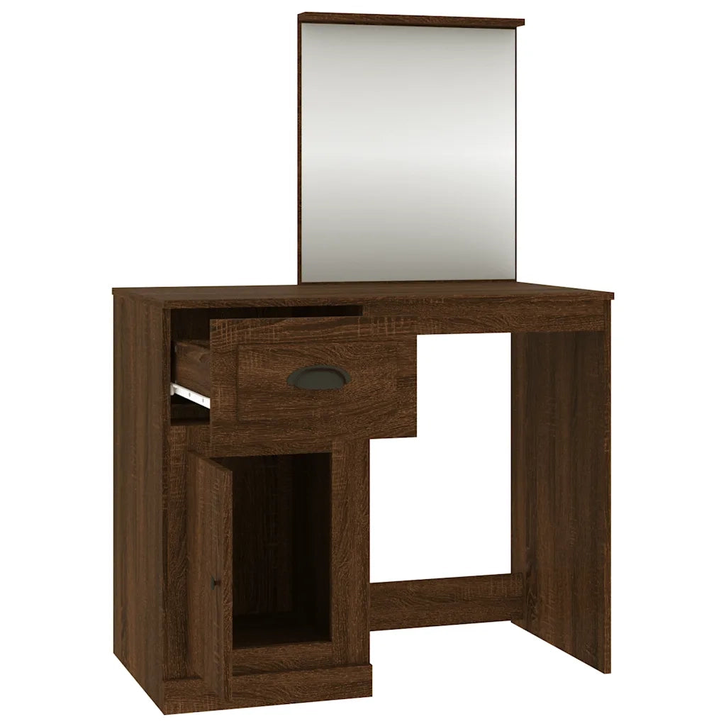 Toeletta | Tavolo da Trucco Specchio Rovere Marrone 90x50x132,5 Legno Multistrato