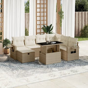 Set Divano da Giardino 8 pz con Cuscini Beige in Polyrattan