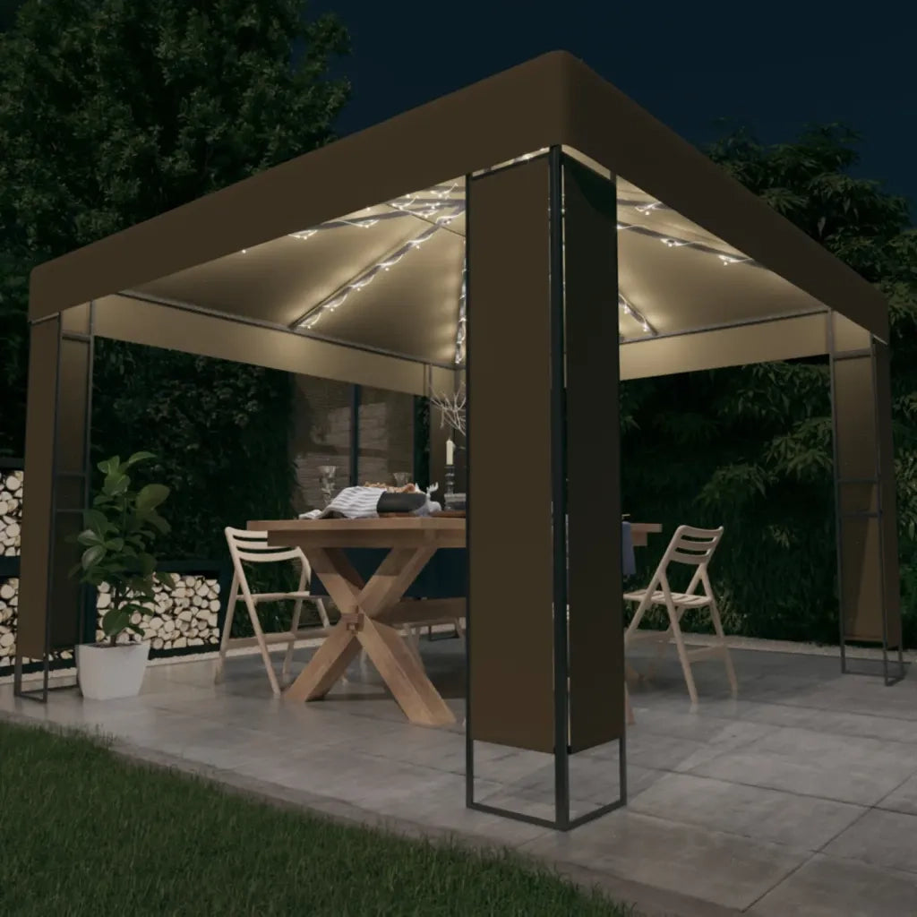 Gazebo | Pergolato con Tetto Doppio e Luci LED 3x3x2,7 m Grigio Talpa