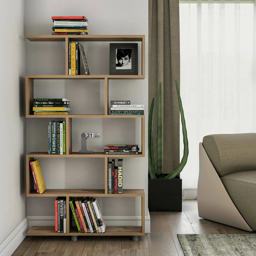 Libreria Severa, Scaffale da ufficio, Mobile portalibri, Biblioteca, 90x20h156 cm, Quercia