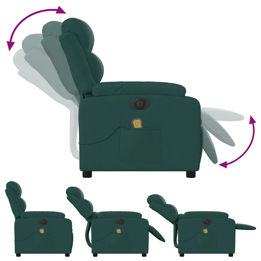Poltrona Massaggiante | Sedia Relax Reclinabile Elettrica Verde Scuro Tessuto
