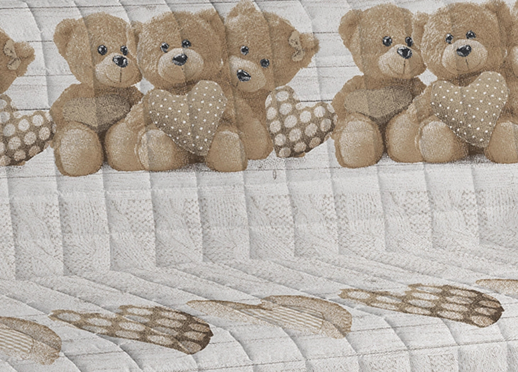 Copridivano-Copripoltrona Trapuntato Imbottito Disegno New Orsetti - 4 Posti - Beige