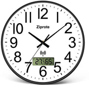 Orologio radiocomandato per parete con visualizzazione temperatura e umidità, 30 cm orologio per cucina, orologio per parete senza suono tictac, silenzioso per soggiorno, camera da letto, ufficio, bagno