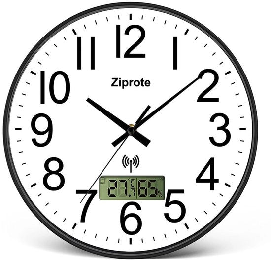 Orologio radiocomandato per parete con visualizzazione temperatura e umidità, 30 cm orologio per cucina, orologio per parete senza suono tictac, silenzioso per soggiorno, camera da letto, ufficio, bagno