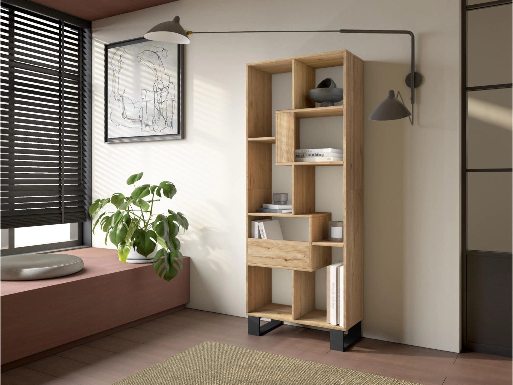 Libreria scaffale, 174x67x31, Design industriale, Rovere RF4112