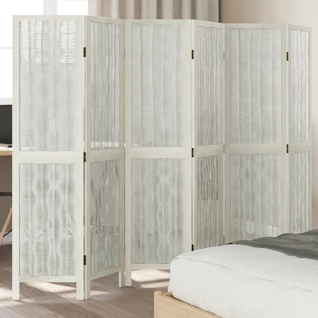 Divisorio Ambienti 6Pannelli Bianco Legno Massello di Paulownia