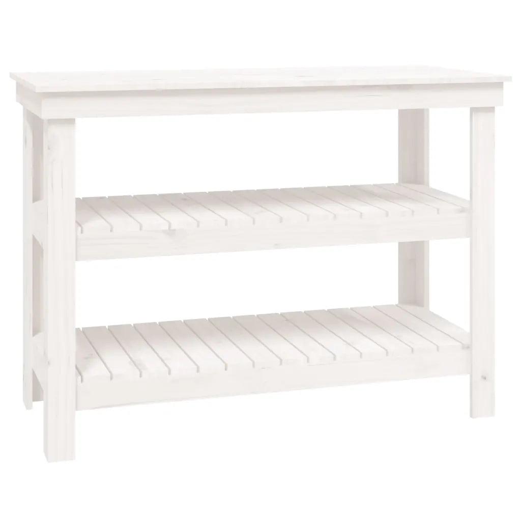 Banco da Lavoro Bianco 110,5x50x80 cm in Legno Massello di Pino 823645