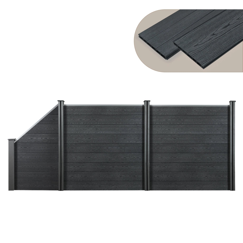 Recinzione in WPC per Giardino Staccionata da Elementi Inclinato e Rettangolari 183x451 cm Grigio NEU.HOLZ
