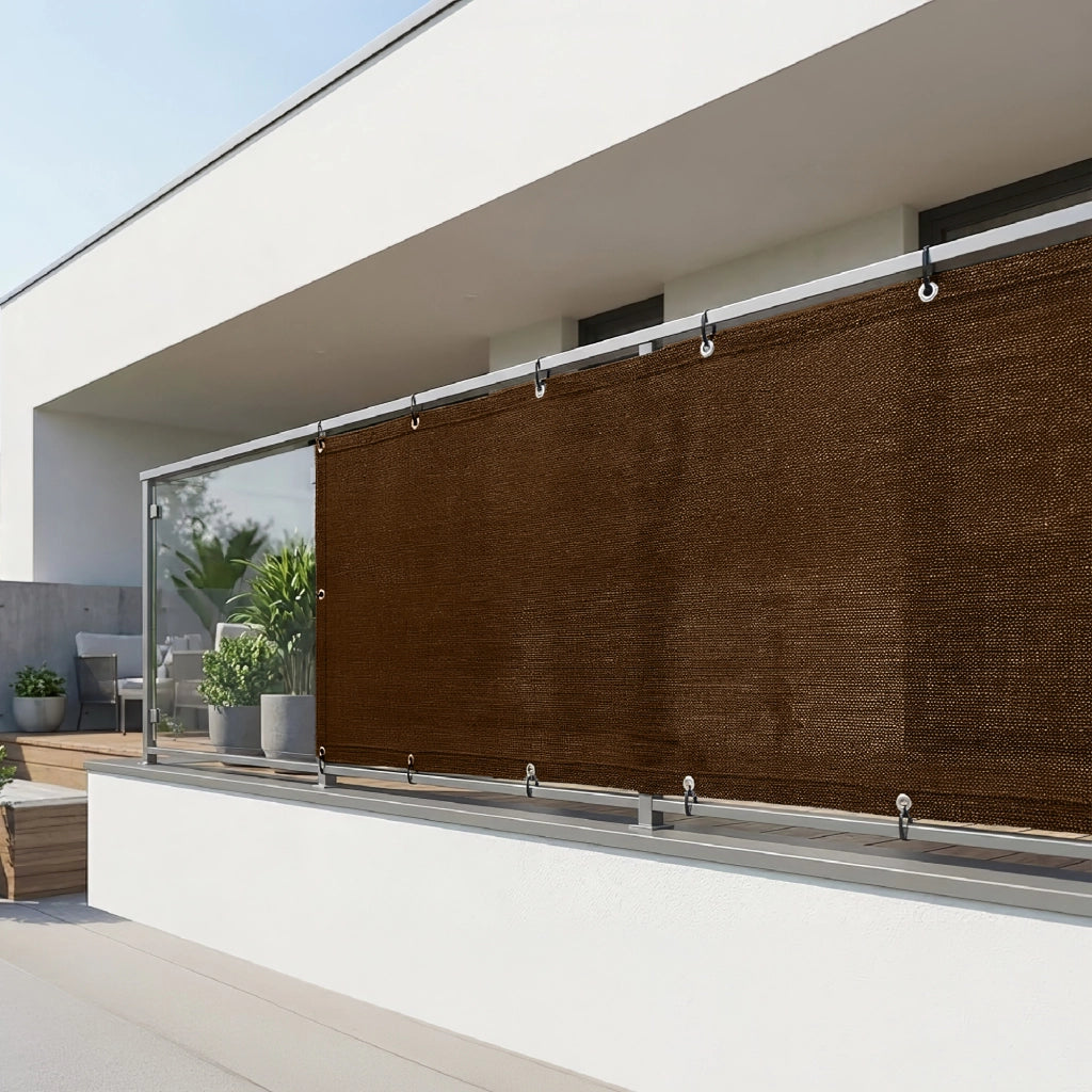 Telo Copribalcone Ombreggiante 90% con Occhielli 90x500 Cm per Privacy e Protezione Esterno Frangivista Marrone