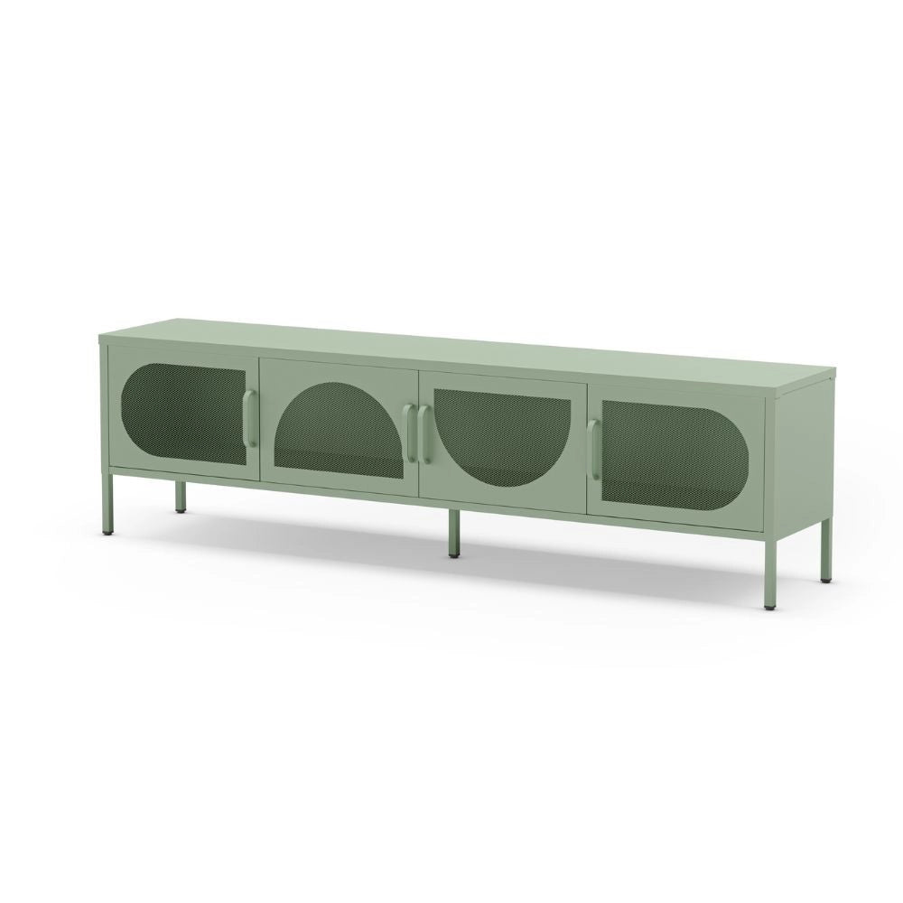 Porta TV in metallo Tayra con 4 ante reticolate verde menta 180x35x50H – Stile moderno e anima industrial