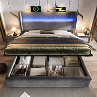 Letto 160x200cm?- Xylo - idraulico LED USB lino grigio