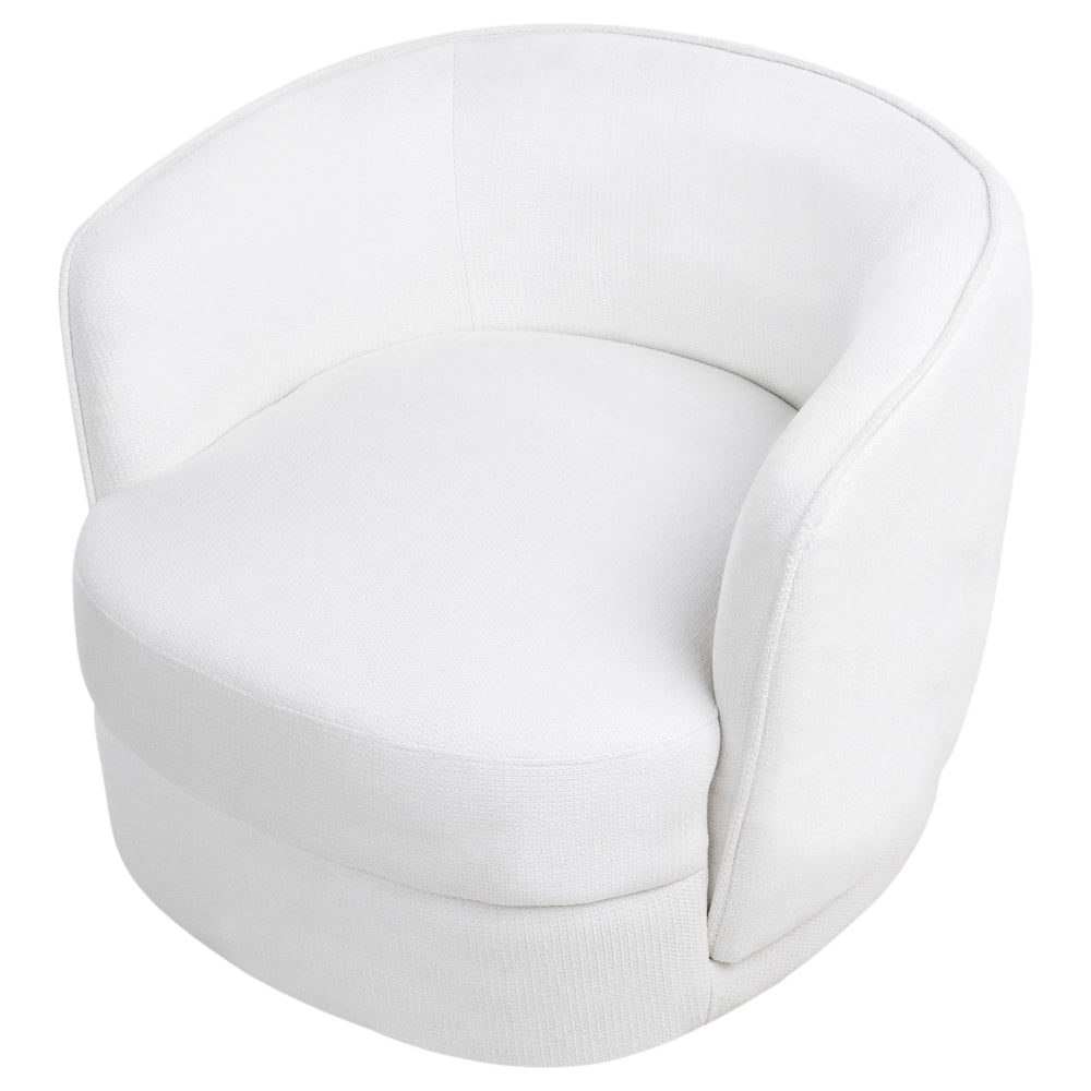 Poltrona Bianco Sporco Poliestere Cuscino Girevole Sfoderabile Schienale Rotondo Stile Retro Glam Soggiorno