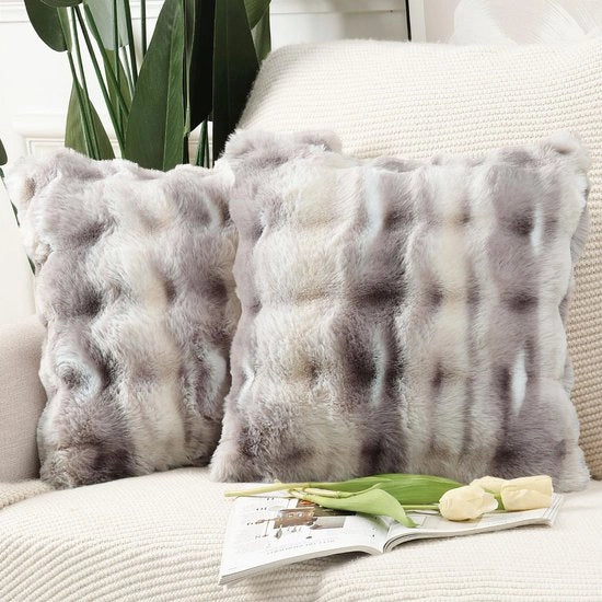 Set di 2 cuscini in piuma morbida, decorativi, in seta, con coprifuoco in velluto per divano, camera da letto, grigio, taupe, 60x60 cm.