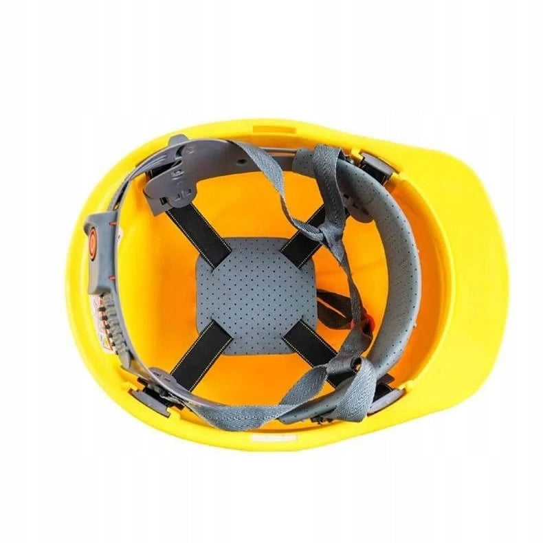 Casco Protettivo da Cantiere PP-4K – HDPE Giallo | 4 Punti Sottogola, 6 Punti Imbracatura | Ventilazione, -10°C a +50°C