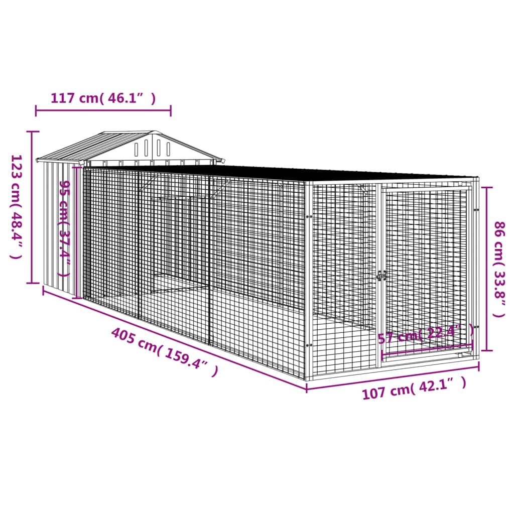 Recinto per pollaio con recinto per galline 117 x 405 x 123 cm in acciaio zincato antracite 02_0043947