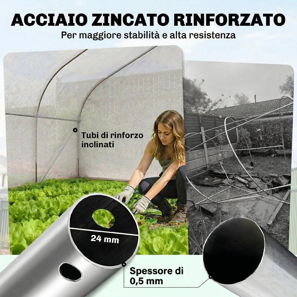 Serra da Giardino Tunnel 4x3m ¨C Zephmum ¨C Bianco, Copertura PE, 8 Finestre Avvolgibili