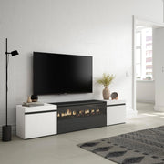 Mobile TV, 200x35x45cm, soggiorno, Per TV fino a 80", Camino elettrico, Bianco e nero RF2205