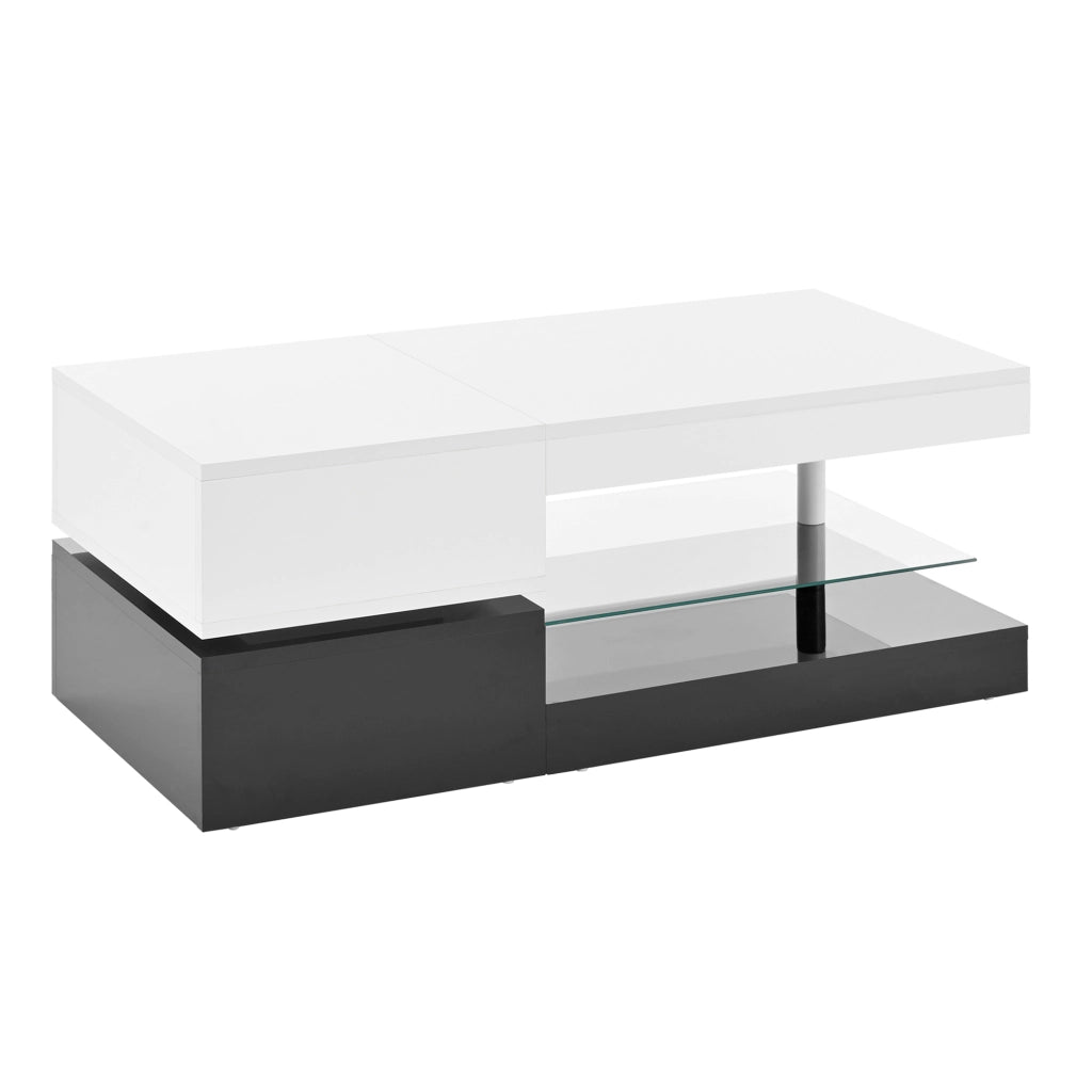 Tavolino da salotto moderno con illuminazione LED - Zephmum - 90x45x35,5 cm - Bianco e nero - Controllo APP e Bluetooth