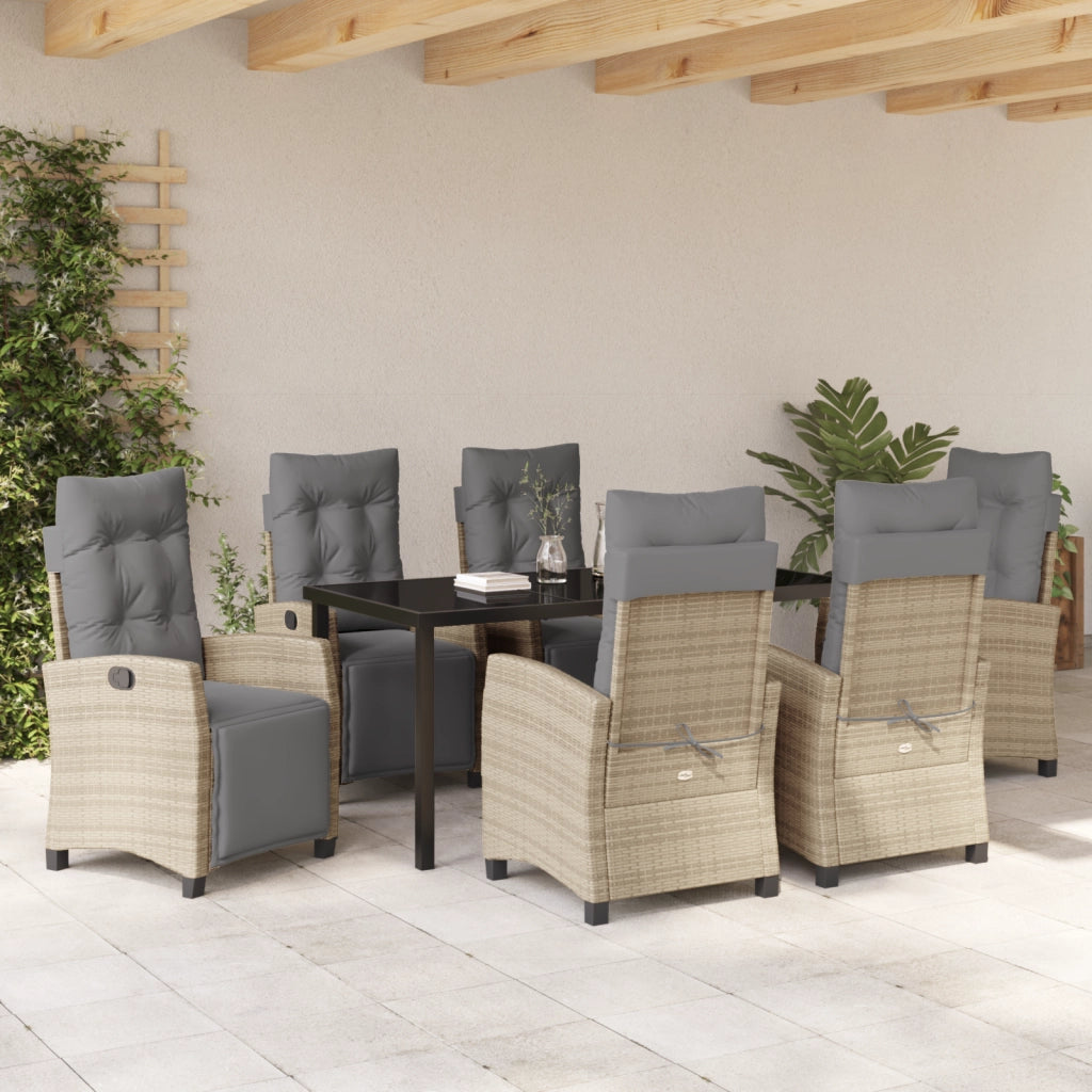Set da Pranzo da Giardino 7 Pezzi Beige Rattan Polimerico