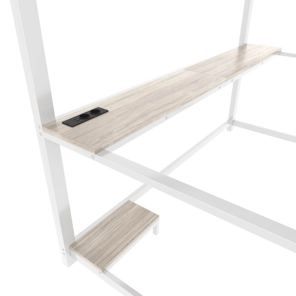 LETTO A CASTELLO 90x200 cm in metallo e MDF, bianco, con scrivania