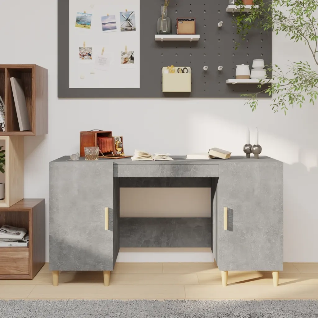 Scrivania | Tavolo da Ufficio Grigio Cemento 140x50x75 cm in Legno Multistrato