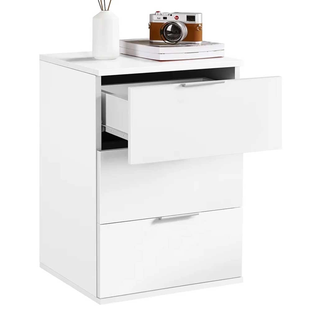 Mobile Comodino 3 Cassetti 40x46x61cm Design Moderno in legno MDF Bianco