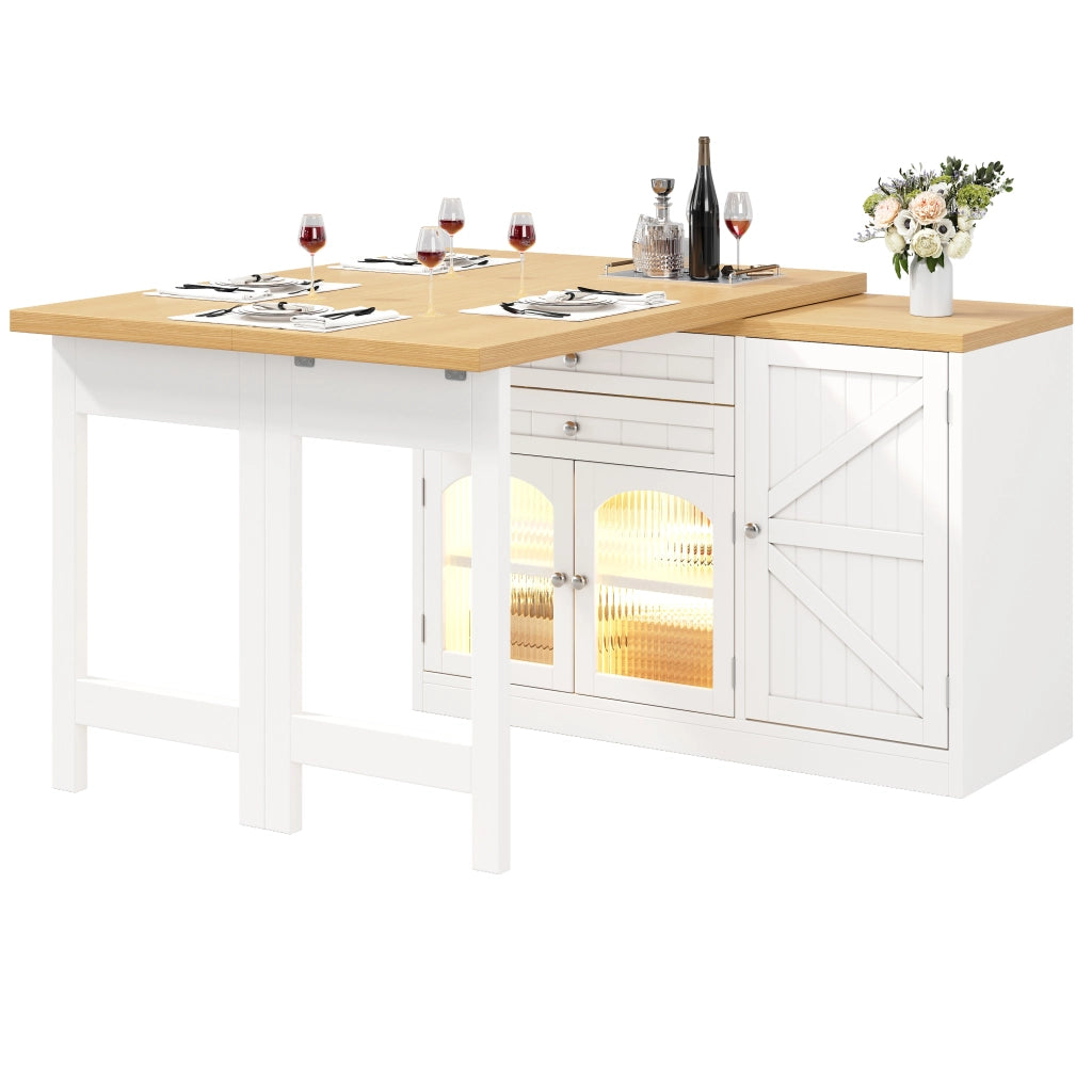 TAVOLO ISOLA CUCINA ESTENSIBILE 120-194 cm Bianco MDF Metallo