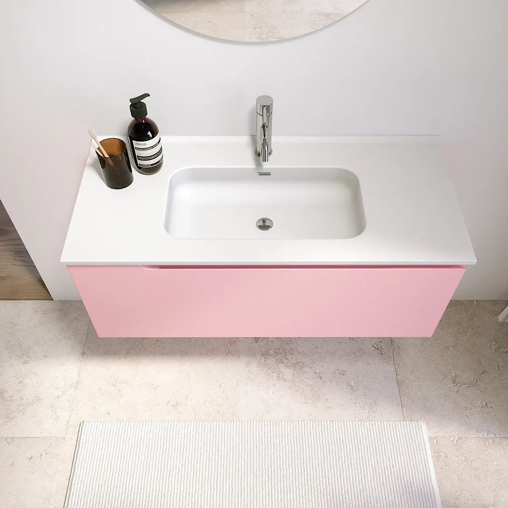Mobile bagno sospeso 80 cm un cassetto rosa cipria opaco con lavabo | Ardenne