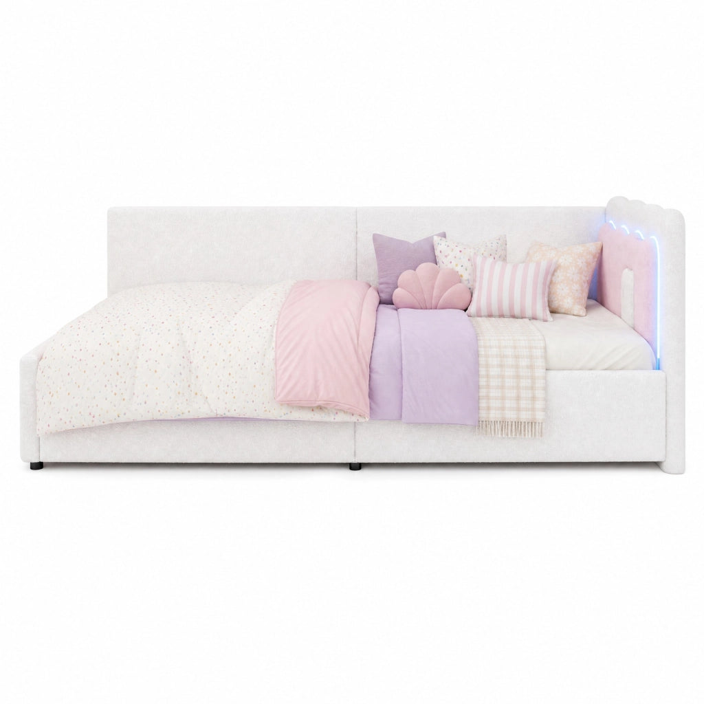 Letto da giorno con luce ambientale LED, 90 x 200 cm, bianco