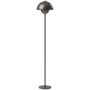 Lampada da terra, paralume rotondo, interruttore a pedale, cavo lungo, aspetto elegante, metallo, grigio