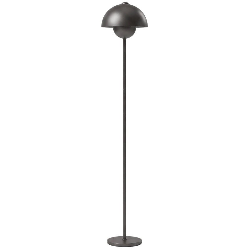 Lampada da terra, paralume rotondo, interruttore a pedale, cavo lungo, aspetto elegante, metallo, grigio