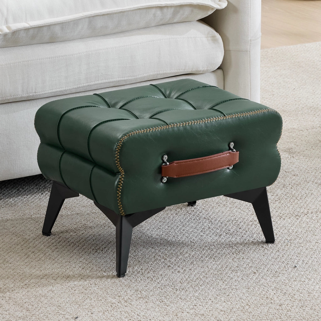 Pouf Poggiapiedi Multifunzionale con Maniglia e Piedini Antiscivolo in PU Legno Verde