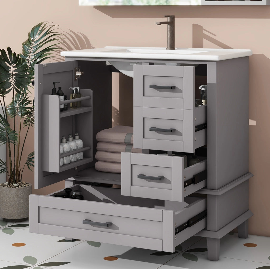 Mobile bagno a pavimento grigio con lavabo in ceramica 76 cm