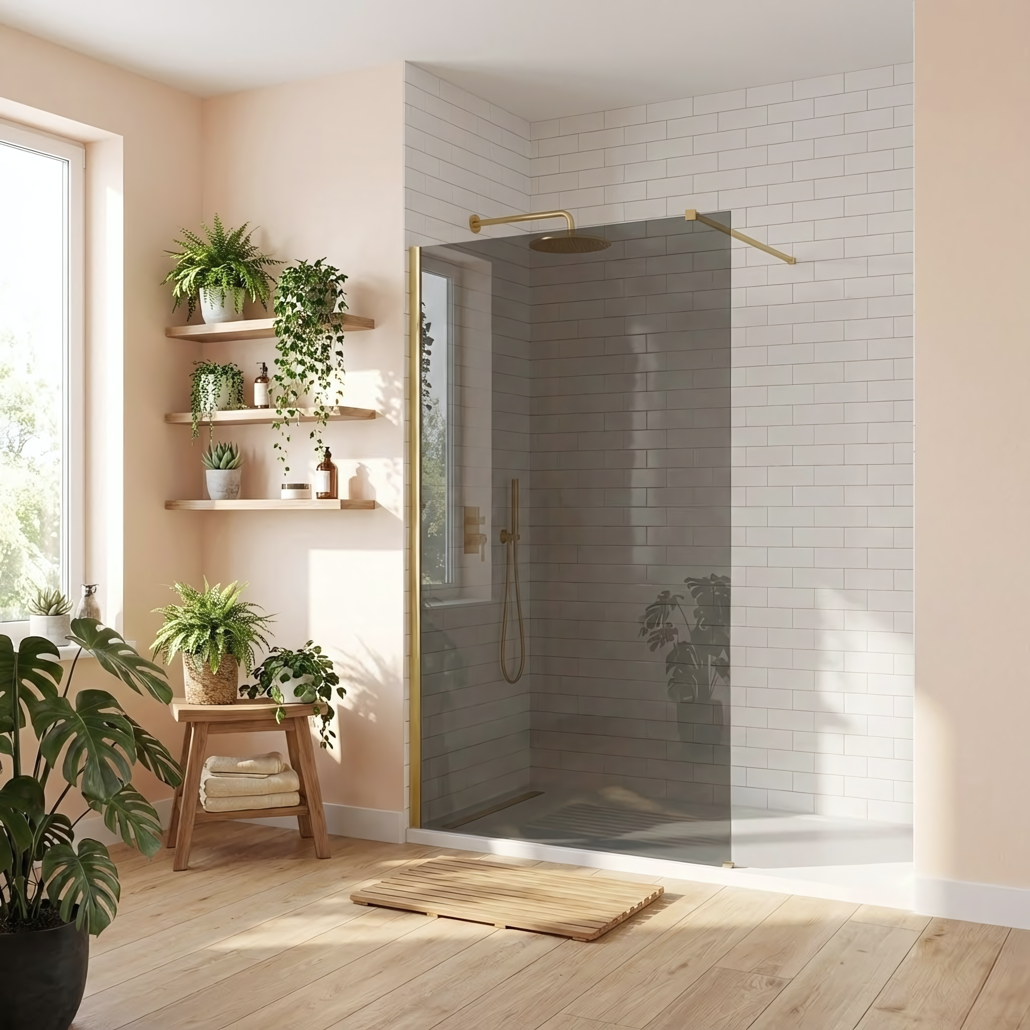 Parete Doccia Rea Flexi Grey / Brush Gold 100