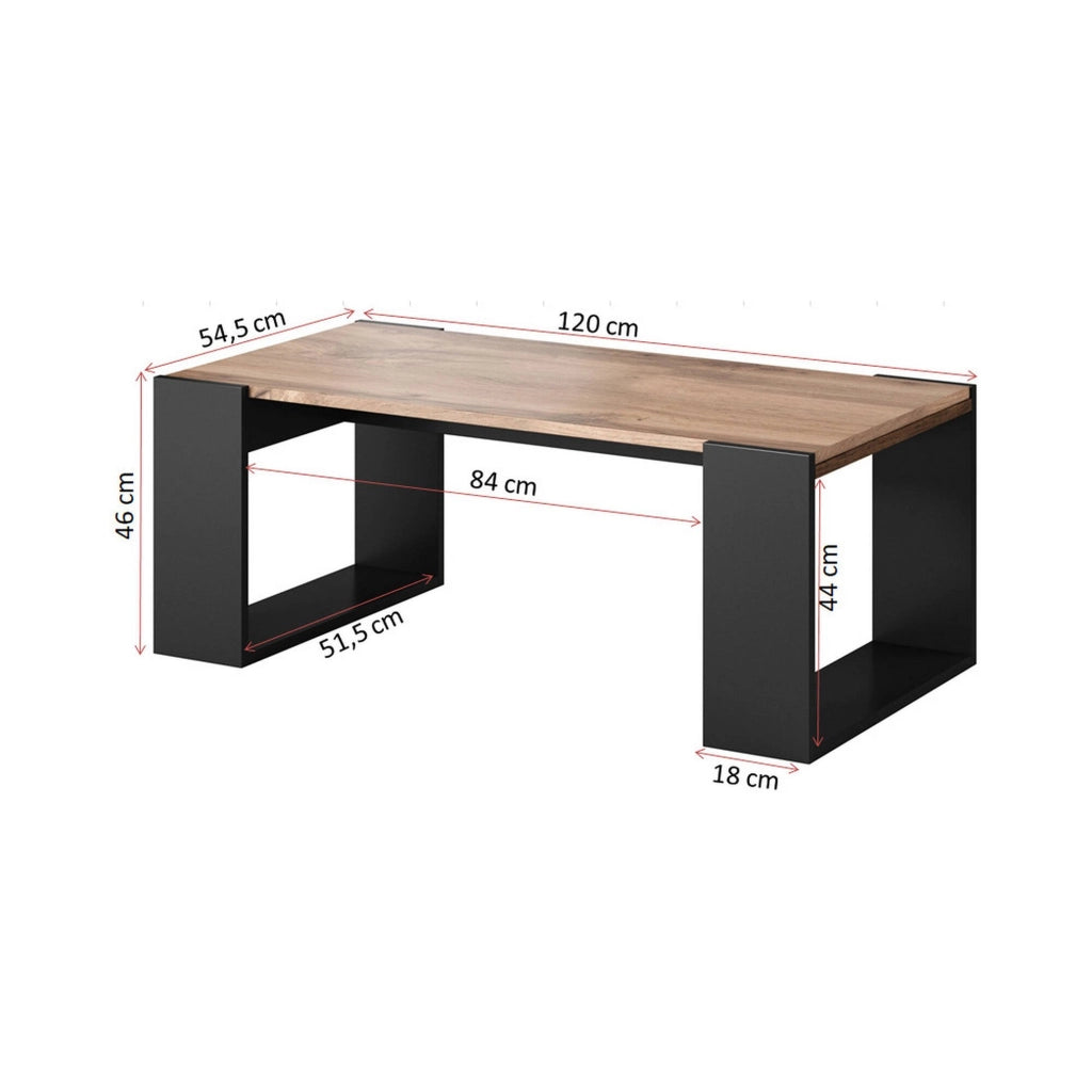 Tavolino da salotto Specchia, Con ampio ripiano, Rialzato da terra, 46x120 h55 cm, Rovere Nodi e Antracite