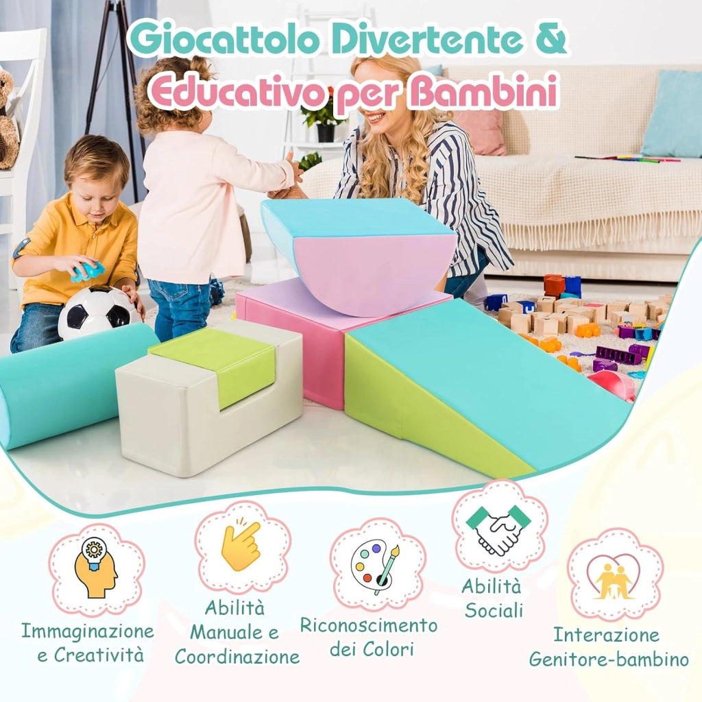 Set di 6 Blocchi per Bambini con Diverse Forme e Colori, Centro Attività Palestrina Giocattolo per Arrampicata e Strisciamento (Verde)