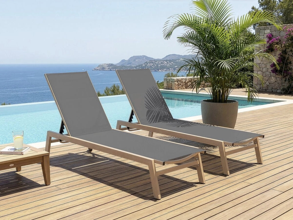 Set di 2 lettini "Elysia" in alluminio finto legno - Grigio