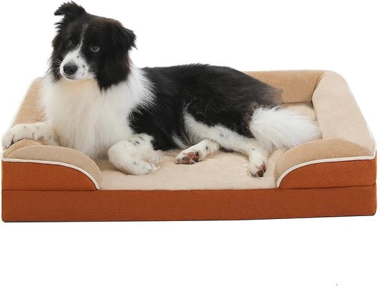 Letto per cani grande, lavabile, ortopedico con coperta in flanella rimovibile e chiusura a strappo, divano per cani grandi, letto per cani 2 strati impermeabile, colore khaki, 89 x 63 x 16 cm