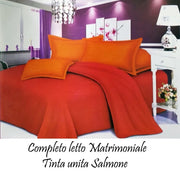 Trade Shop - Completo Letto Lenzuola Matrimoniale Con Copricuscini Tinta Unita Colore Salmone -